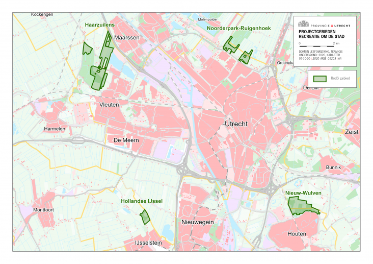 Kaartbeeld van de projectgebieden van Recreatie om de Stad